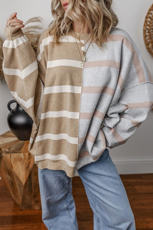 Oversized Contrast Printed Dropped Shoulder Top