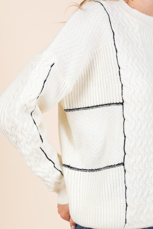 Plus Cable Knit Long-Sleeve Sweater