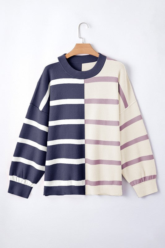 Striped Colorblock Drop Shoulder Sweater