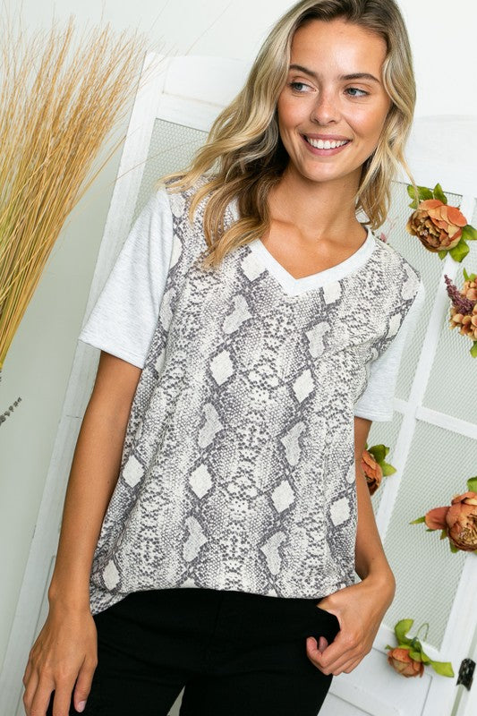 ANIMAL SOLID MIX TUNIC TOP